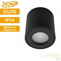 Stropna spotlight svjetiljka FARA IP54 Ø80 × 84 mm s GU10 grlom, crno aluminijsko kućište cilindričnog oblika