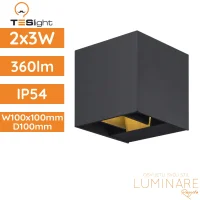 LED zidna nadgradna svjetiljka TESlight LED90002D-1 3CCT 6W IP65 100×100×100mm, antracit sivo kućište