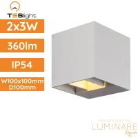 LED zidna nadgradna svjetiljka TESlight LED90002D-1 3CCT 6W IP65 100×100×100mm, bijelo kućište