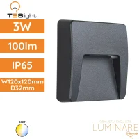 LED zidna nadgradna svjetiljka TESlight PC1201 3CCT 3W IP65 120x120x32mm, antracit sivo UV otporno antikorozivno kućište