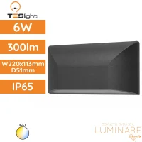 LED zidna nadgradna svjetiljka TESlight PW2202A-3CCT 6W 300lm IP65 220x113x51 mm, antracit sivo UV otporno antikorozivno kućište