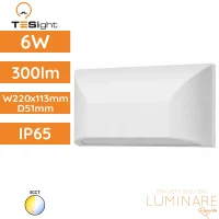 LED zidna nadgradna svjetiljka TESlight PW2202A-3CCT 6W 300lm IP65 220x113x51 mm, bijelo UV otporno antikorozivno kućište