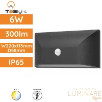 LED zidna nadgradna svjetiljka sa senzorom pokreta TESlight PW2202SA-3CCT 6W 300lm IP65 220x113x58 mm, antracit siva UV otporno antikorozivno kućište