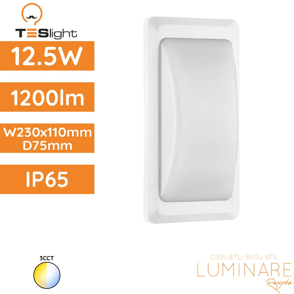 ZIDNA NADGRADNA SVJETILJKA PW2311-1 12.5W 3CCT IP65 BIJELA