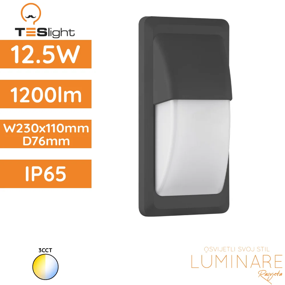 ZIDNA NADGRADNA SVJETILJKA PW2311-4 12.5W 3CCT IP65 ANTRACIT