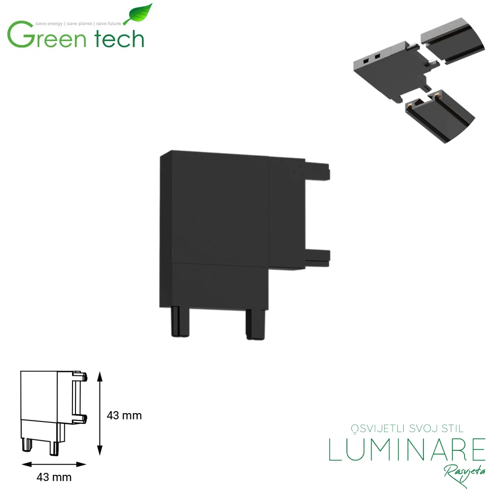 Horizontalna L spojnica za Green Tech MYSTYLE-USN-L Ultra Slim magnetnu nadgradnu šinu 43 x 43 x 6 mm luminare rasvjeta