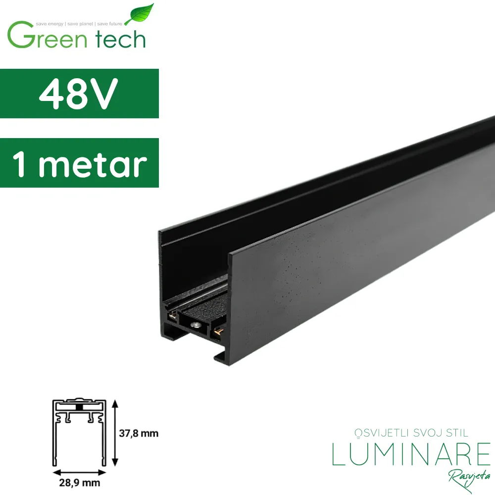 Nadgradna magnetna šina Green Tech MYSTYLE-NSN-1M 1000 x 28,9 x 37,8 mm aluminij crna luminare rasvjeta