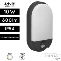 Vanjska LED zidna svjetiljka sa PIR senzorom Adviti AD-OP-6110BLPMR4 10W 800lm 4000K IP54 crna luminare rasvjeta