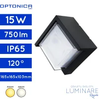 Vanjska zidna LED svjetiljka Optonica WL7530/WL7531 15W 750lm IP65 crne boje, četvrtasto kučište 165x165x103mm