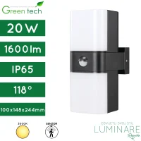 Vanjska zidna LED svjetiljka GreenTech KFS-056 20W 1600lm 3000K IP65 crno kučište 100x148x244mm