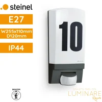 Vanjska zidna svjetiljka za kućni broj sa PIR senzorom Steinel L 1 S E27 60W IP44 255x110x120mm crna luminare rasvjeta