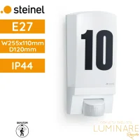 Vanjska zidna svjetiljka za kućni broj sa PIR senzorom Steinel L 1 S E27 60W IP44 255x110x120mm bijela luminare rasvjeta