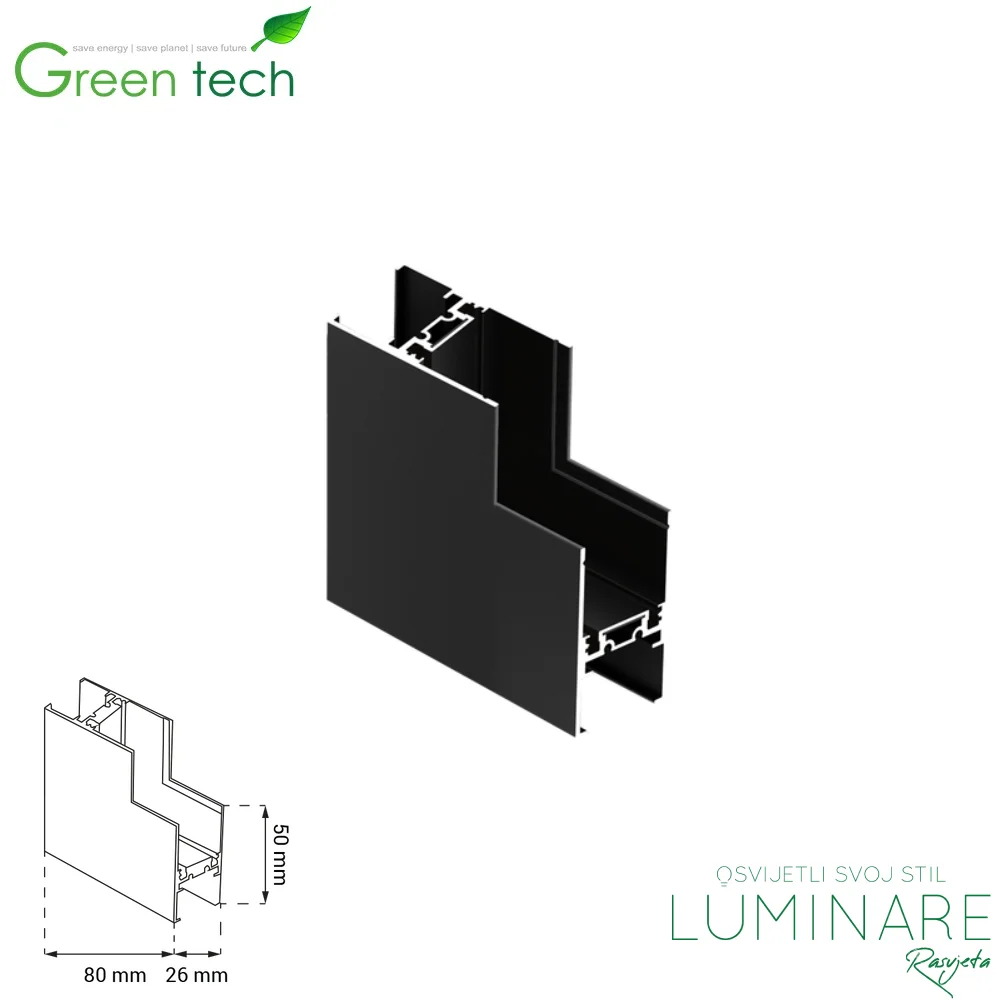 Vertikalna spojnica za ugradnu magnetnu šinu Green Tech MYSTYLE NSN 80 x 26 x 50 mm luminare rasvjeta