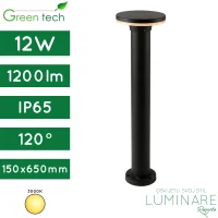 Vanjska podna LED svjetiljka GreenTech Augusta AB2805 12W 1200lm 3000K IP65 crno kučište Ø150x650mm