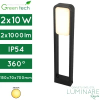 Vanjska zidna LED svjetiljka GreenTech Neptune KFC-302 2x1W 2000lm 3000K IP54 crno kučište 150x70x700mm