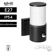 Vanjska zidna svjetiljka sa PIR senzorom Adviti Dalia AD-OP-6566BE27SMR E27 IP54 crna luminare rasvjeta