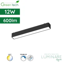 LED linearni reflektor za magnetnu šinu Green Tech MYSTYLE-2 12W 600lm 3CCT dimabilna opalni difuzor Smart APP 230 x 26 x 24 mm crni luminare rasvjeta