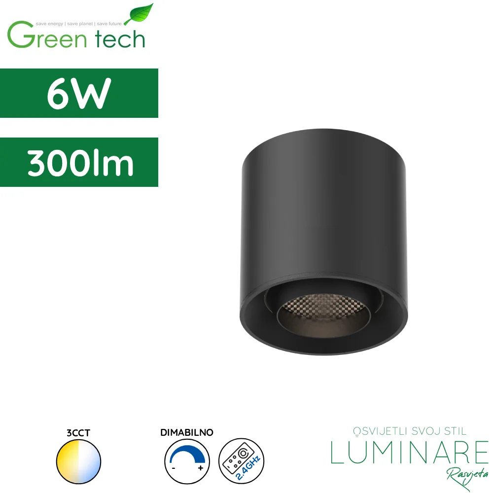 LED spotlight za magnetnu šinu Green Tech MYSTYLE-10 6W 300lm 3CCT dimabilna Smart APP Ø 75 x 75 mm crna luminare rasvjeta
