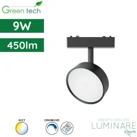 LED svjetiljka za magnetnu šinu Green Tech MYSTYLE-11 9W 450lm 3CCT dimabilna Smart APP Ø 95 x 30 mm crna luminare rasvjeta