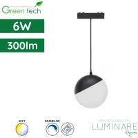 LED visilica za magnetnu šinu Green Tech MYSTYLE-15 6W 300lm 3CCT dimabilna Smart APP Ø 100 x 100 x 1300 mm crna luminare rasvjeta