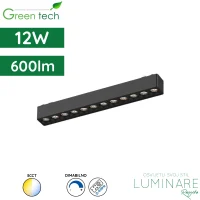 LED linearni reflektor za magnetnu šinu Green Tech MYSTYLE-2 12W 600lm 3CCT dimabilna Smart APP 230 x 26 x 24 mm crni luminare rasvjeta