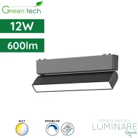 LED zglobni reflektor za magnetnu šinu Green Tech MYSTYLE-5 12W 600lm 3CCT dimabilna opalni difuzor Smart APP 230 x 26 x 80 mm crni luminare rasvjeta