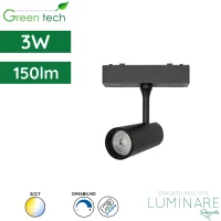 LED reflektor za magnetnu šinu Green Tech MYSTYLE-7 3W 150lm 3CCT dimabilna Smart APP Ø 35 x 80 mm crni luminare rasvjeta
