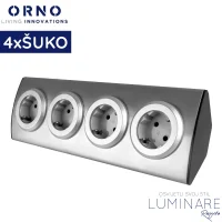nadgradna uticnica za namjestaj sa 4x schuko srebrna inox luminare rasvjeta