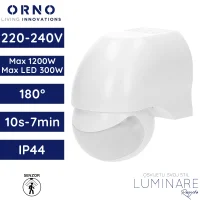 senzor pokreta ORNO OR-CR-204/W zidni nadžbukni 180° podesivi 230V max 1200W IP44 bijeli luminare rasvjeta