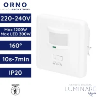 senzor pokreta ORNO OR-CR-205 zidni ugradbeni 160° 230V max 1200W IP20 bijeli luminare rasvjeta