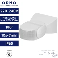 senzor pokreta ORNO OR-CR-236/W podesivi zidni PIR 180° 230V max 1200W IP65 bijeli luminare rasvjeta