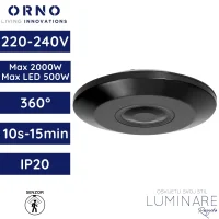 senzor pokreta ORNO OR-CR-241/B ultra tanki stropni PIR 360° 230V max 2000W IP20 crni luminare rasvjeta