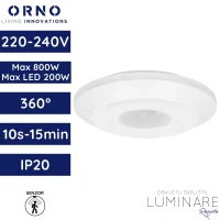 senzor pokreta ORNO OR-CR-258 mini plosnati stropni PIR 360° 230V max 800W IP20 bijeli luminare rasvjeta