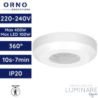 senzor pokreta ORNO OR-CR-263 mini stropni PIR 360° 230V max 400W IP20 bijeli luminare rasvjeta