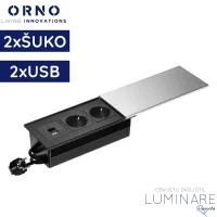 ugradbena uticnica za namjestaj s kliznim poklopcem 2x schuko 2x USB A+B crno-srebrna luminare rasvjeta